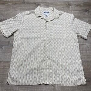 The Stronghold Shirt Mens L White Brown Striped Short Sleeve Regular Fit Cotton